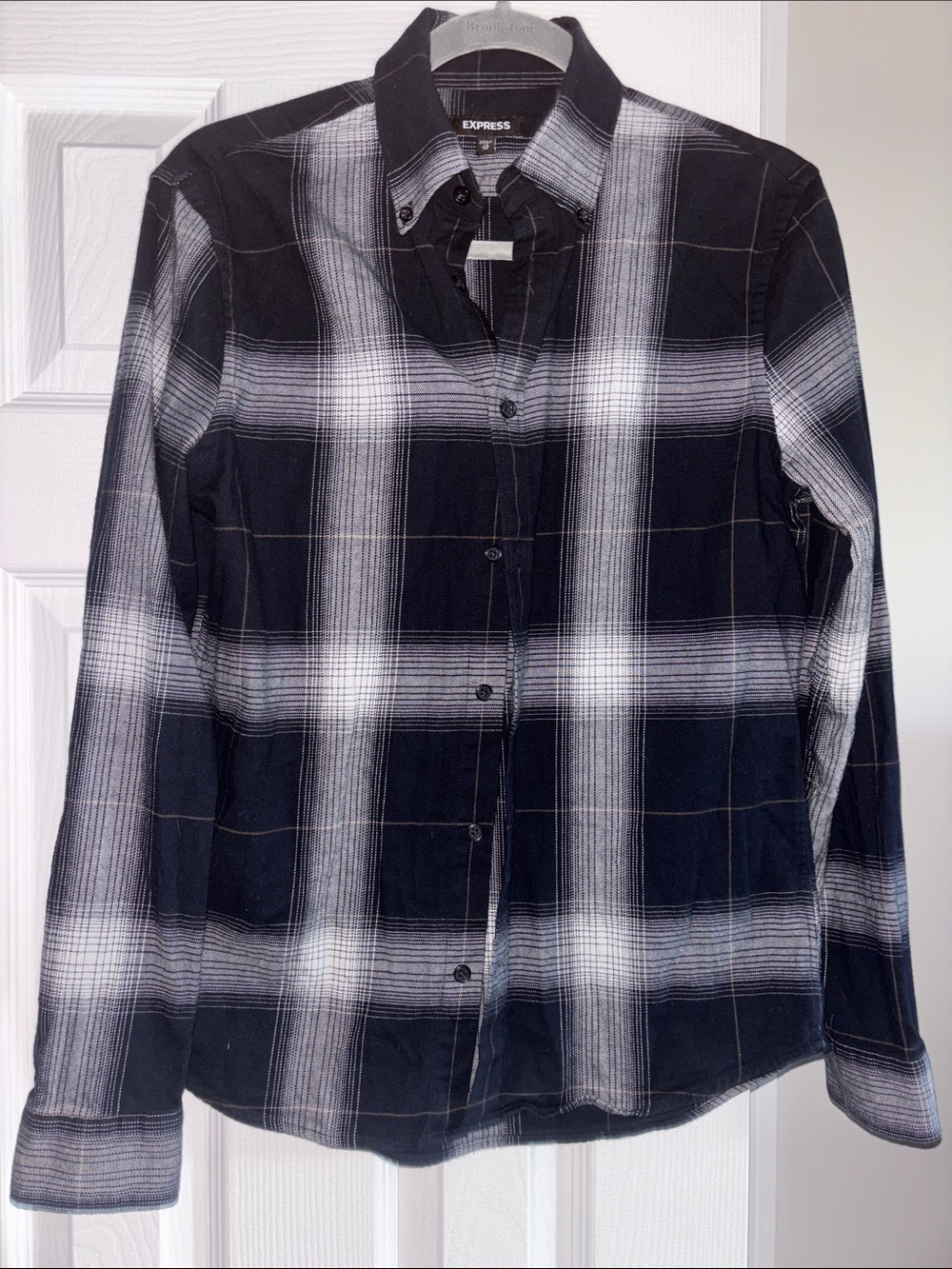 Express Black and White Ombre Plaid Button-Down Shirt